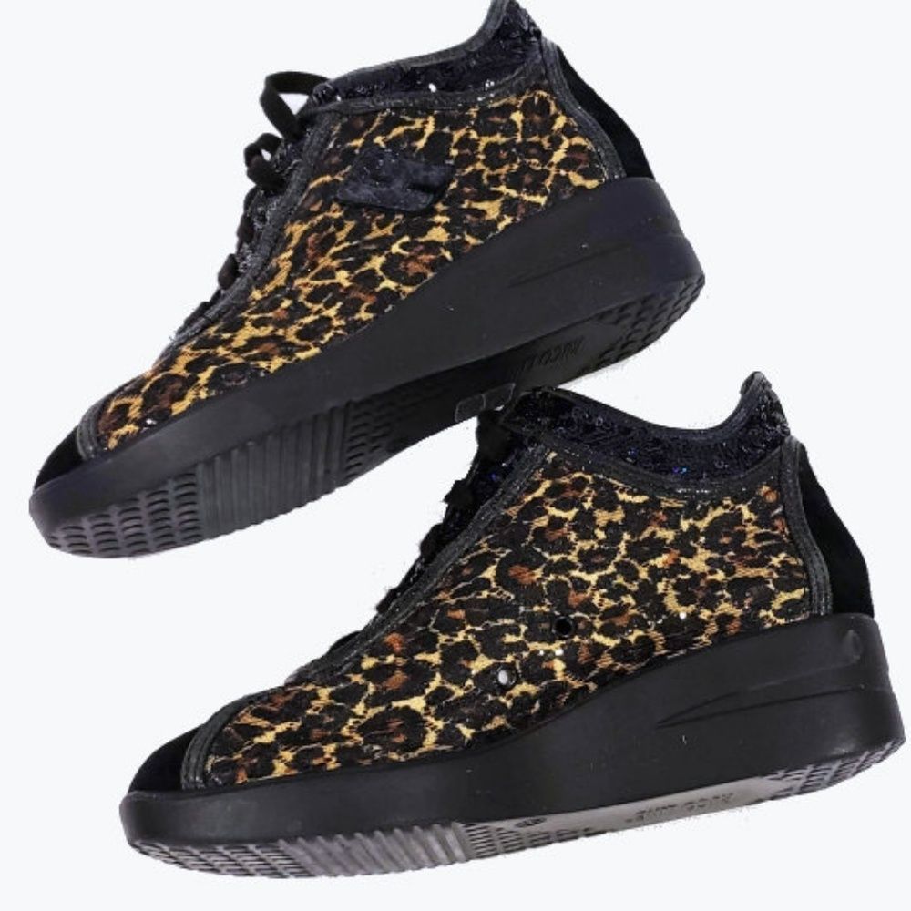 Ruco Line Italy Leopard Printed High Top Sneakers w/ Hidden Wedge & Sequins 41